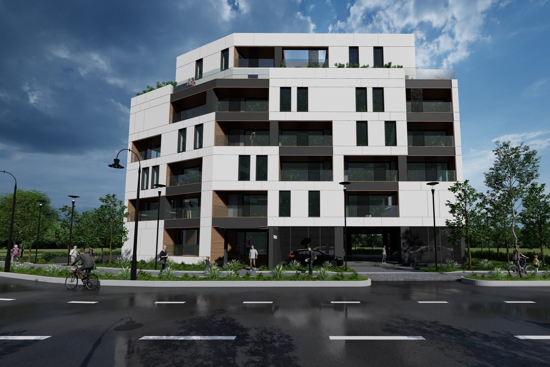 Upper levels set back with walkable terraces, the apartment building on Holban St., a PPAE project