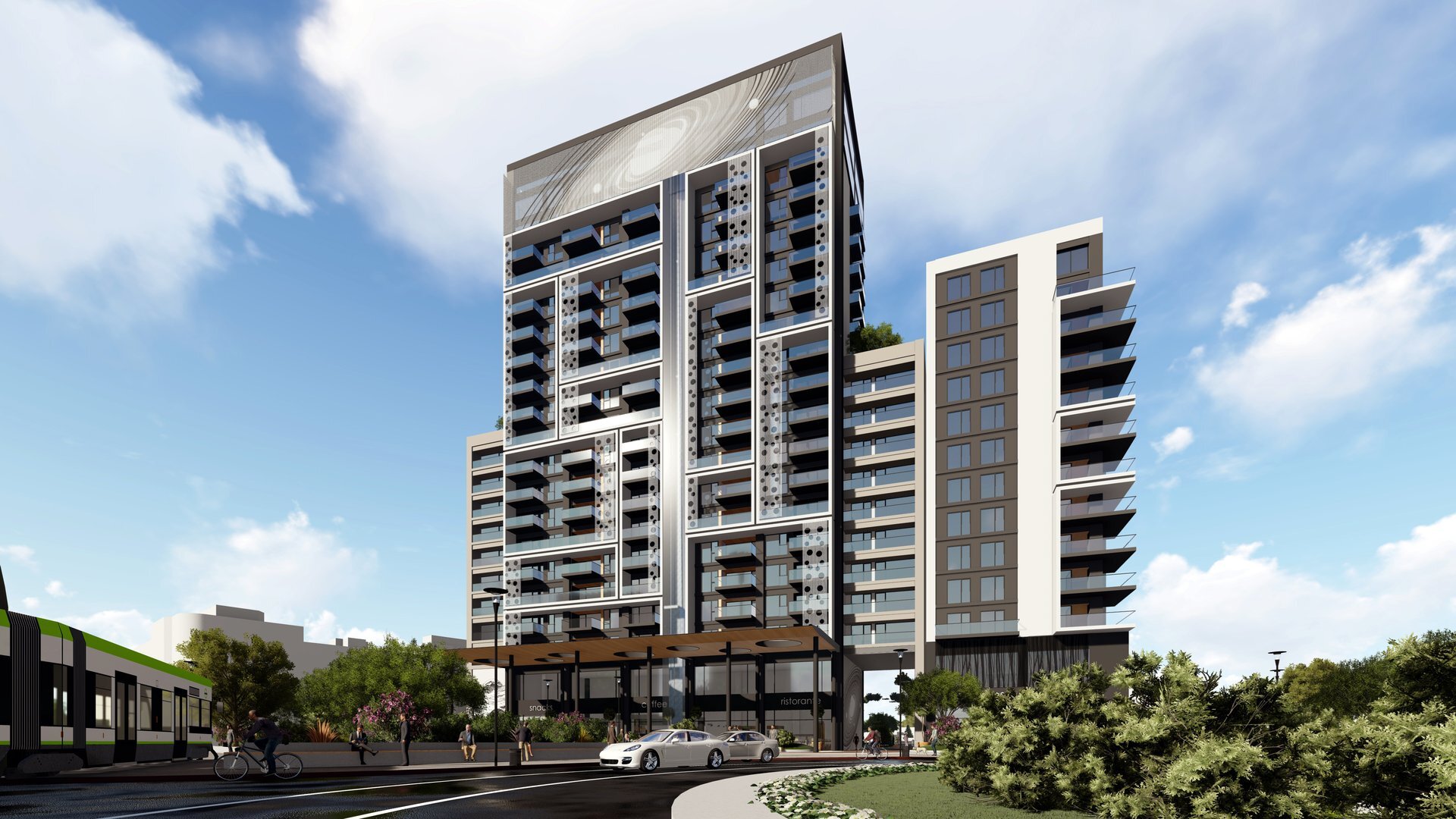 The high-rise residential and commercial complex in Oradea, by the Fortress, the variant with a perforated facade and screen-type crown, a PPAE project