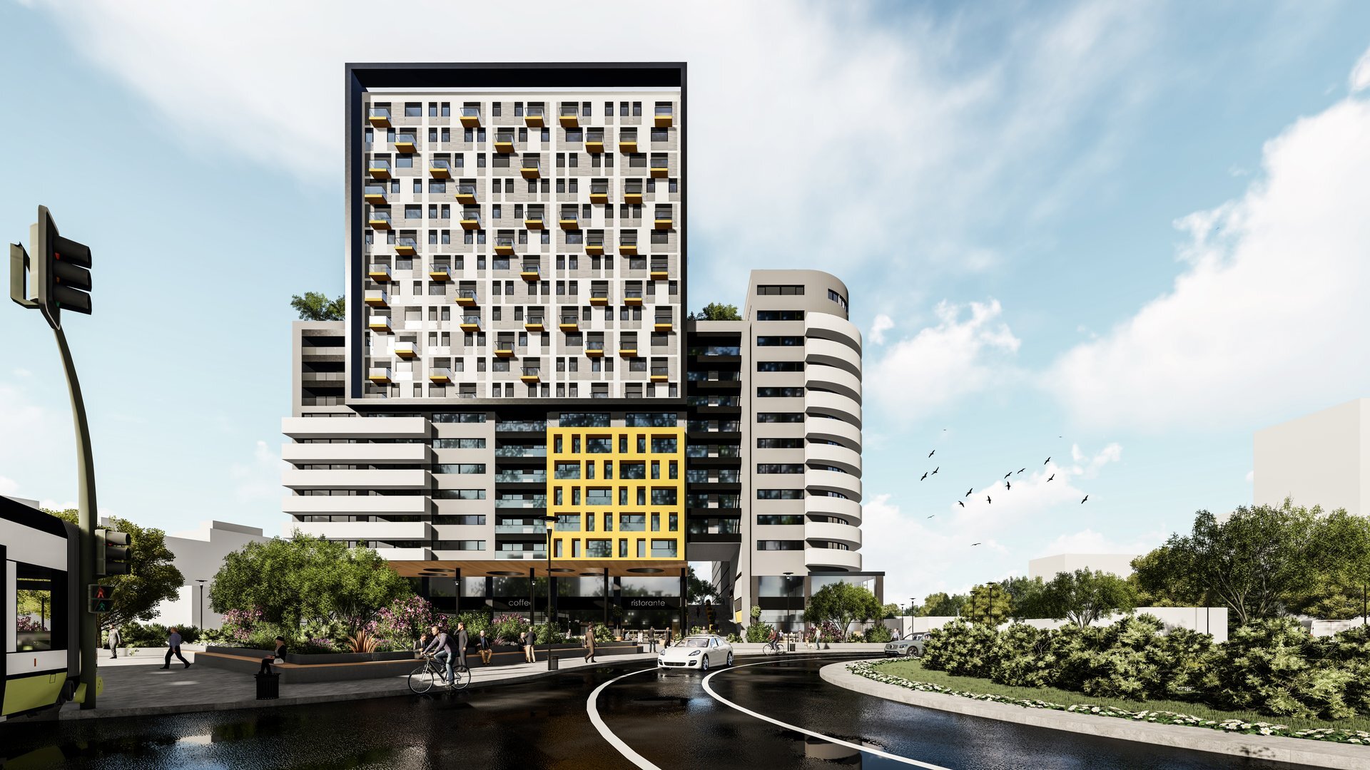 Architectural detail — the high-rise residential and commercial complex in Oradea, by the Fortress, a PPAE project