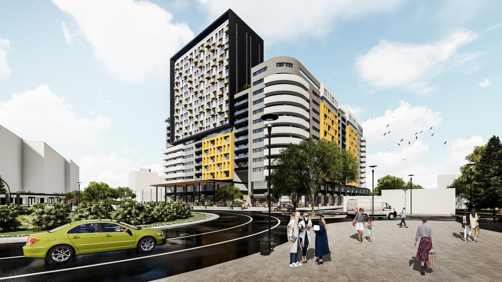Perspective towards the building — the high-rise residential and commercial complex in Oradea, by the Fortress, a PPAE project