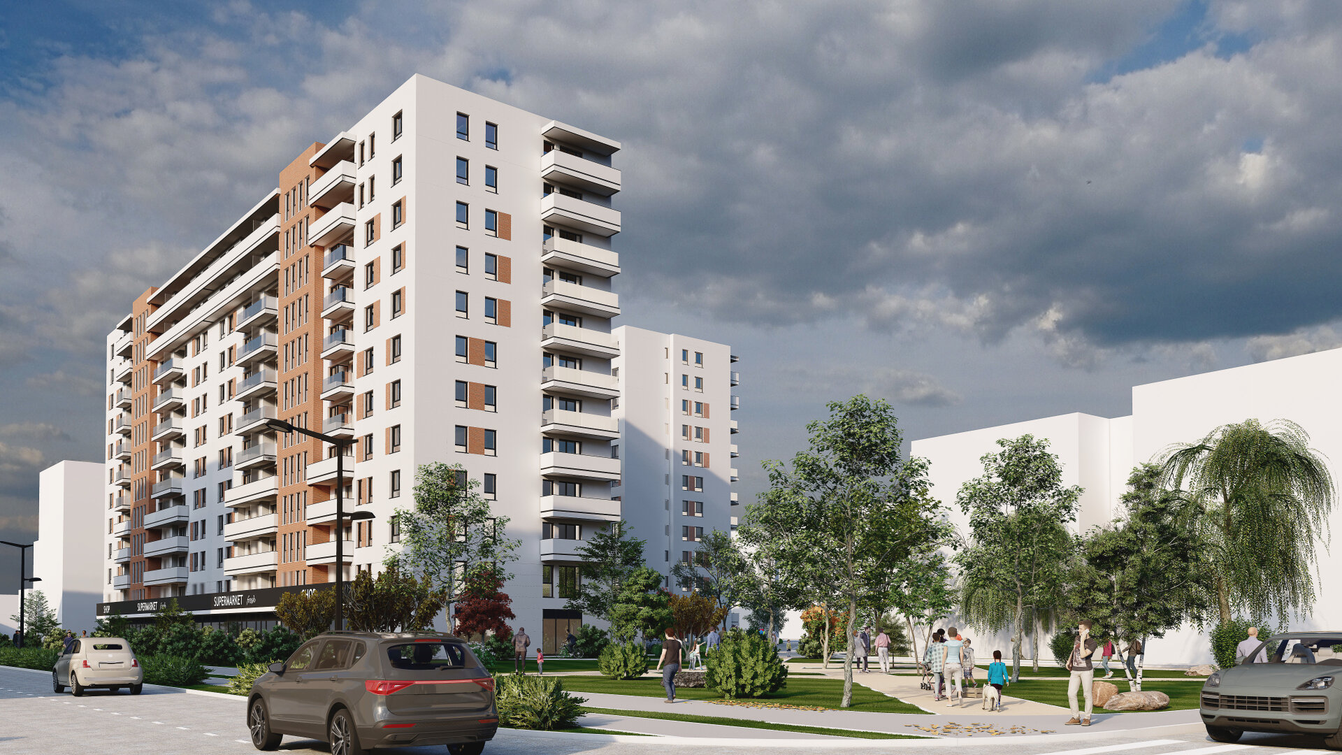 Perspective towards the building — the Drumul Taberei Residence 3 residential complex, Valea Largă St., District 6 Bucharest, a PPAE project