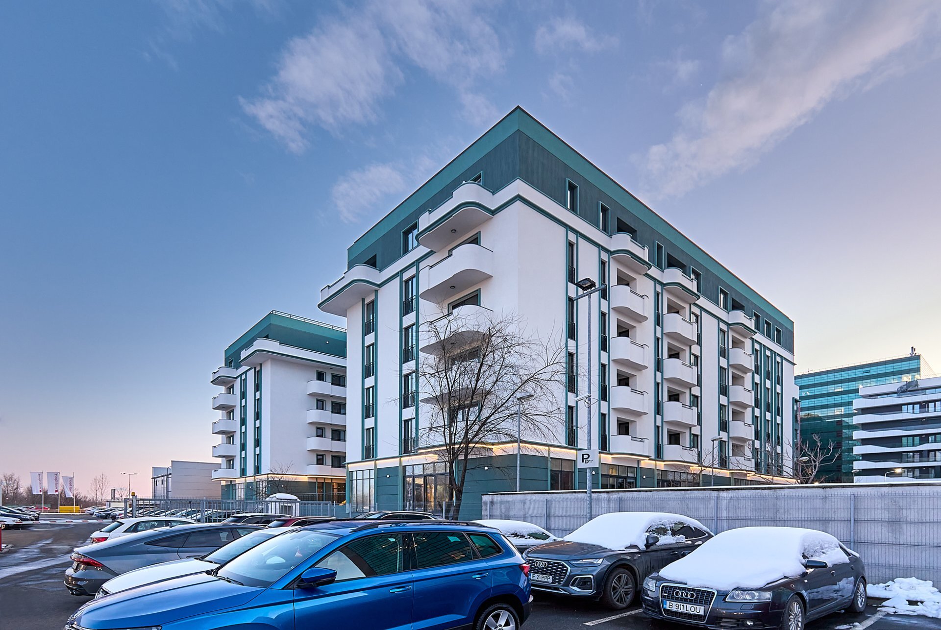 Detaliu al intrării — clădirea de apartamente MOPH, Pipera, jud. Ilfov, proiect PPAE