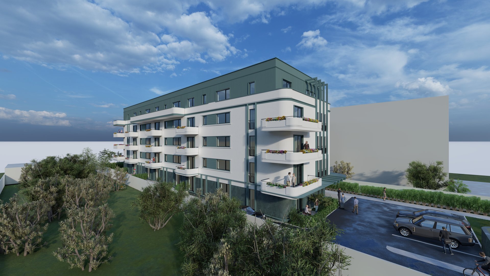 Detaliu de arhitectură al fațadei — clădirea de apartamente My Place Residence, Pipera-Tunari, jud. Ilfov, proiect PPAE