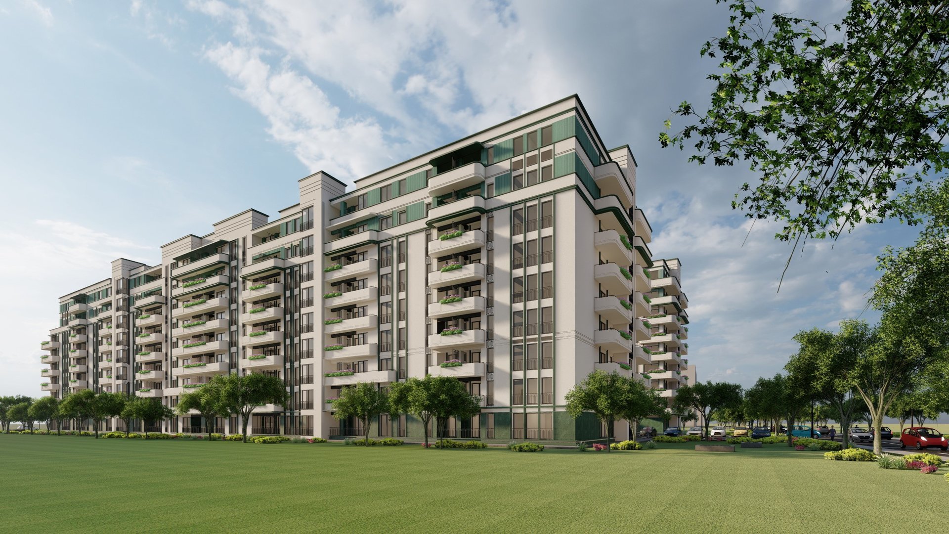 Overall view of the two apartment and commercial buildings My Place Residence North, Pipera, a PPAE project