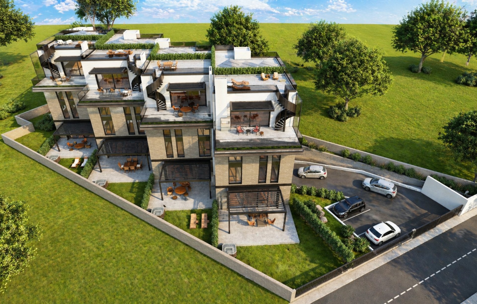 The lower duplexes with a courtyard at ground level, the Potcoavei residential building, Ilfov County, a PPAE project