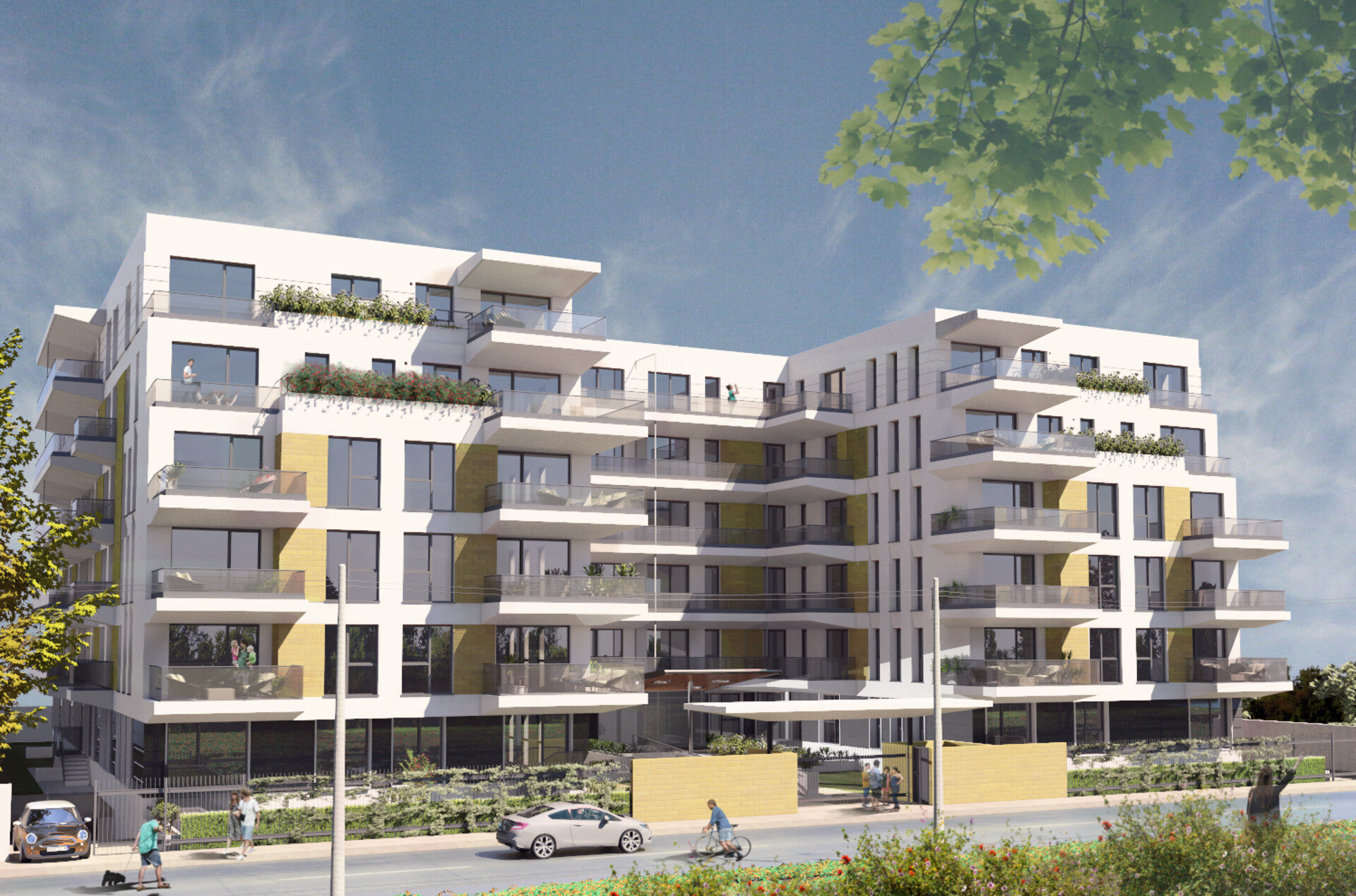 Clădirea de apartamente Smart House Residence din Pipera, cu plăci de balcon în consolă și terase retrase plantate, proiect PPAE